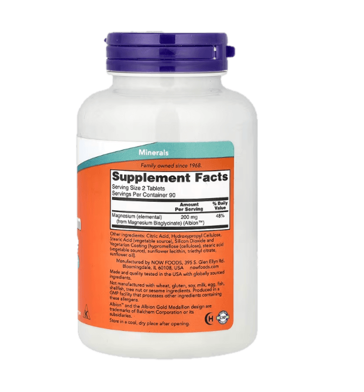Now Magnesium Glycinate, 180 Tabletter